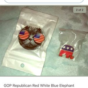 Two piece flag lot 3M cat phone holder & GOP pin
